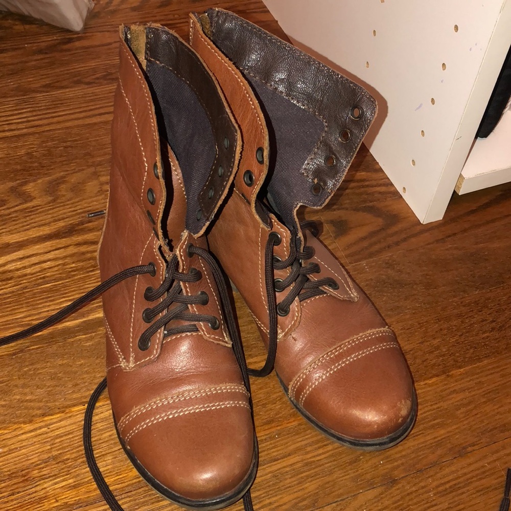 Brown leather lace up combat boots